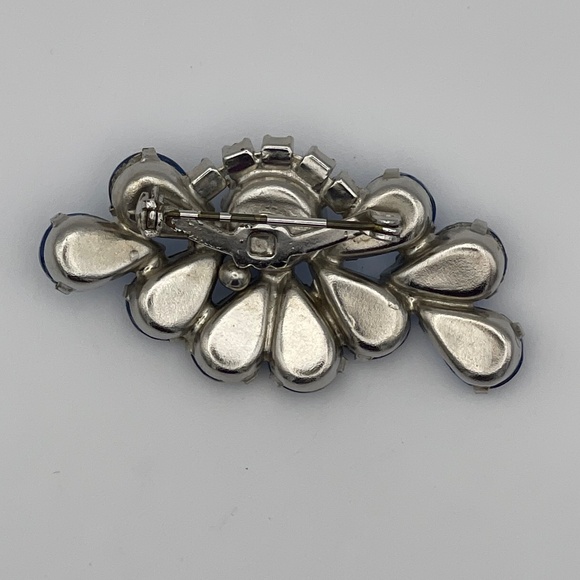 Vintage Brooch Blue Rhinestones 2" Asymmetrical Design - Picture 5 of 7